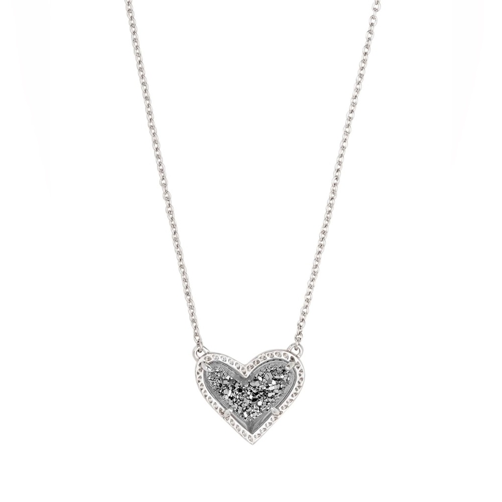 Kendra Scott Ari Heart Silver Pendant Necklace — Platinum Drusy